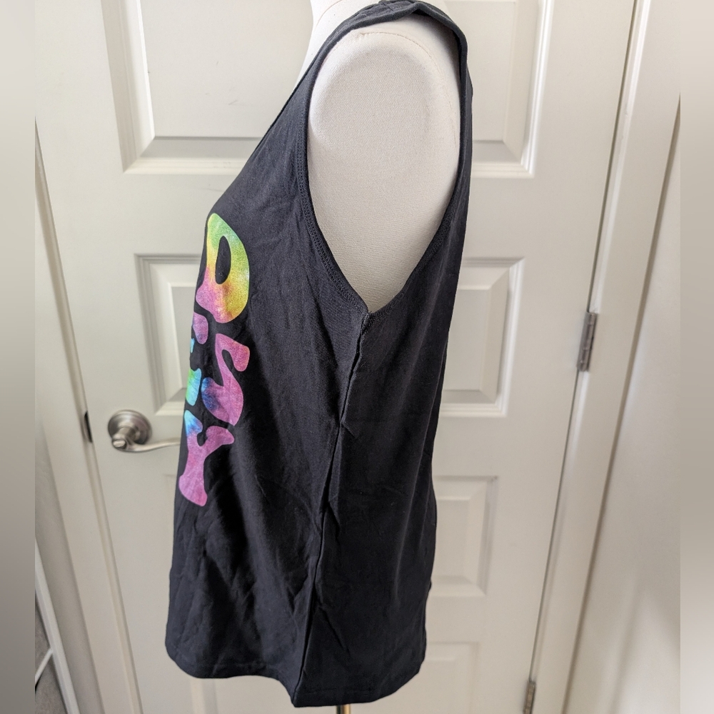 Graphic Tank Top Good Vibes Only Black with Rainbow Tie Dye Size XL NWT - Picture 3 of 10